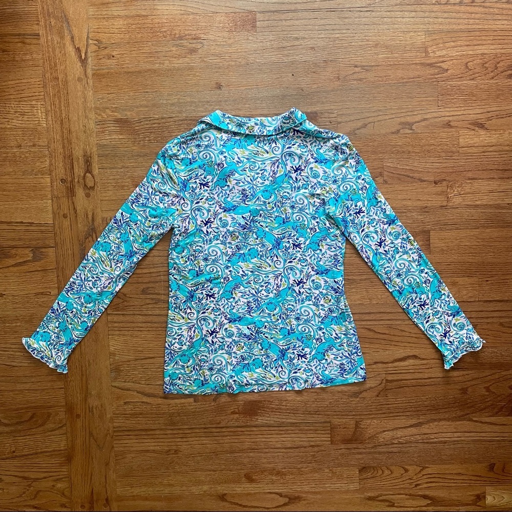 Lilly Pulitzer Ruffle PJ Button Up Top Melon Fig Tint Monkey Sea Pajama Top XS - Picture 9 of 16